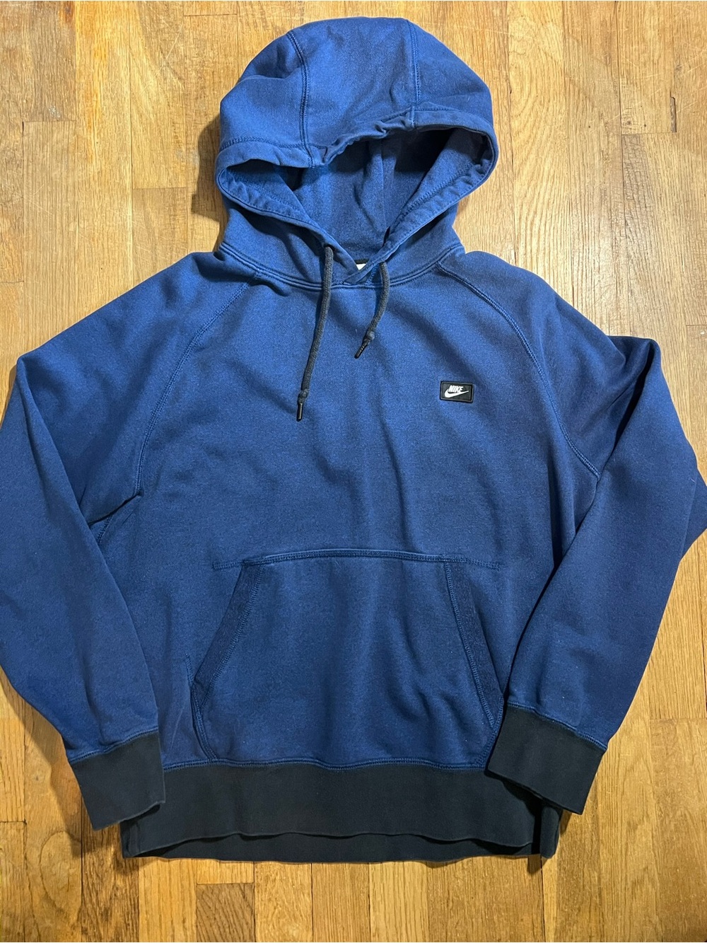 Nike Men's Dark Blue Pullover Hoodie with Black Trim